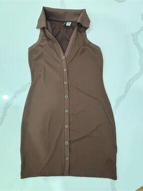 H&M Brown Sleeveless Button-Front Knit Dress